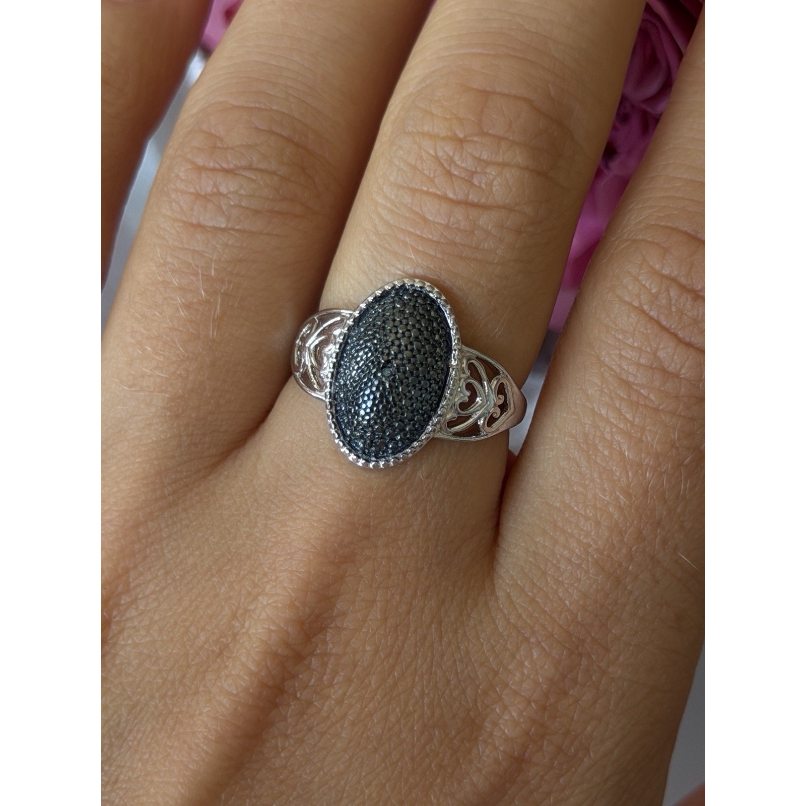 Vintage 925 Sterling Silver Black Diamond Ring Size 8 150$